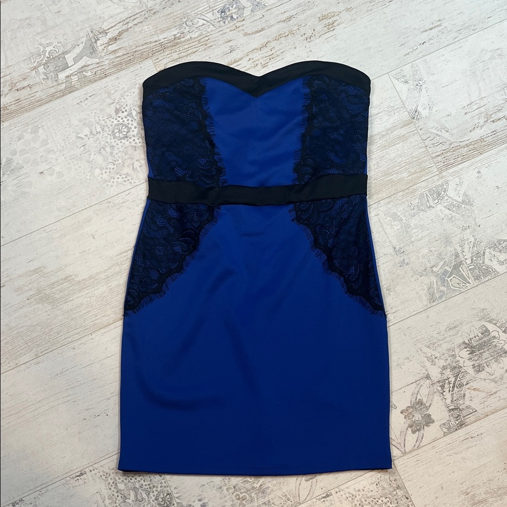 Y2K Wet Seal Blue and Black Lace Body Con Dress Large